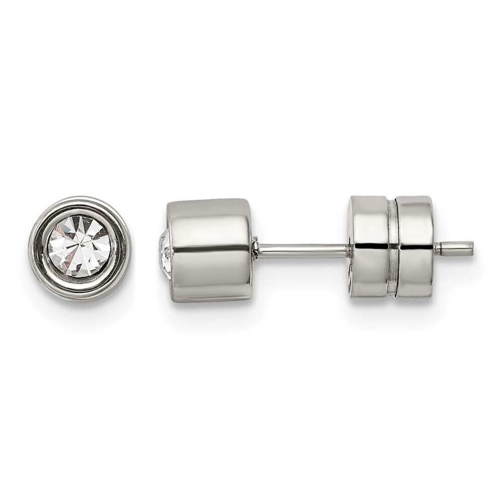Kazi Luxury Stainless Steel Polished CZ Bezel Post Earrings